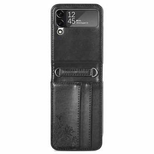 For Samsung Galaxy Z Flip4 5G Diagonal Lanyard Embossed Card Phone Case(Black)