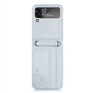 For Samsung Galaxy Z Flip4 5G Diagonal Lanyard Embossed Card Phone Case(Grey)