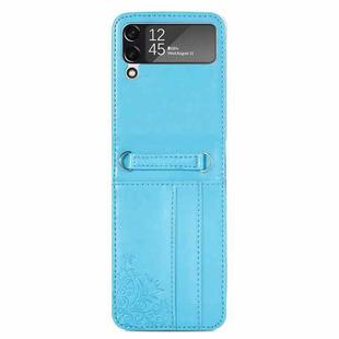 For Samsung Galaxy Z Flip4 5G Diagonal Lanyard Embossed Card Phone Case(Blue)