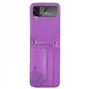 For Samsung Galaxy Z Flip4 5G Diagonal Lanyard Embossed Card Phone Case(Purple)
