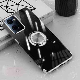 For OPPO Reno7 A Electroplating Ring Holder Transparent Phone Case(Silver)