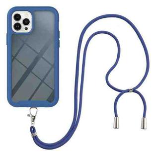 Starry Sky Solid Color Series Shockproof PC + TPU Phone Case with Neck Strap For iPhone 14 Pro Max(Blue)