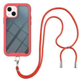 Starry Sky Solid Color Series Shockproof PC + TPU Phone Case with Neck Strap For iPhone 14 Max(Red)