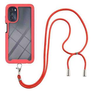 Starry Sky Solid Color Series Shockproof PC + TPU Phone Case with Neck Strap For Motorola Moto G 5G 2022(Red)