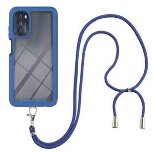 Starry Sky Solid Color Series Shockproof PC + TPU Phone Case with Neck Strap For Motorola Moto G 5G 2022(Blue)