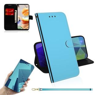 For LG K61 Lmitated Mirror Surface Horizontal Flip Leather Case with Holder & Card Slots & Wallet & Lanyard(Blue)