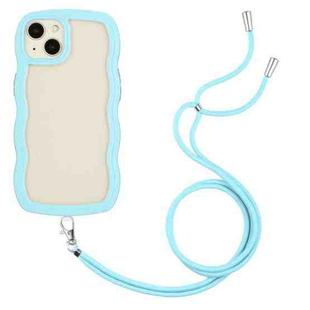 For iPhone 13 Lanyard Candy Color Wave TPU Clear PC Phone Case(Blue)