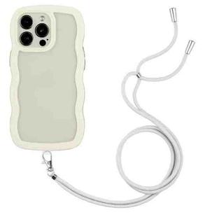 For iPhone 13 Pro Max Lanyard Candy Color Wave TPU Clear PC Phone Case (White)