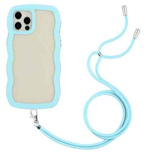 For iPhone 12 Pro Max Lanyard Candy Color Wave TPU Clear PC Phone Case(Blue)