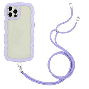 For iPhone 12 Pro Max Lanyard Candy Color Wave TPU Clear PC Phone Case(Purple)