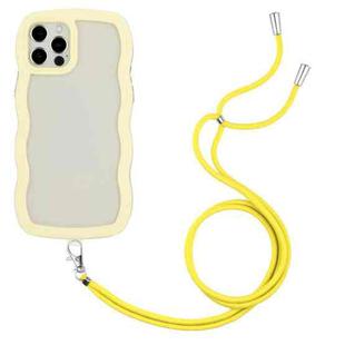 For iPhone 12 Pro Max Lanyard Candy Color Wave TPU Clear PC Phone Case(Yellow)