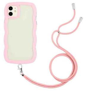 For iPhone 11 Lanyard Candy Color Wave TPU Clear PC Phone Case (Pink)