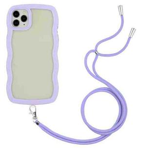 For iPhone 11 Pro Max Lanyard Candy Color Wave TPU Clear PC Phone Case (Purple)