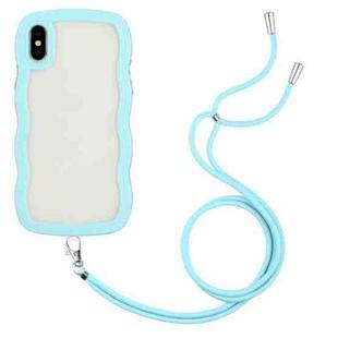 For iPhone X / XS Lanyard Candy Color Wave TPU Clear PC Phone Case(Blue)