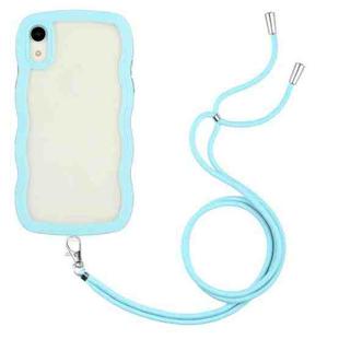 For iPhone XR Lanyard Candy Color Wave TPU Clear PC Phone Case(Blue)