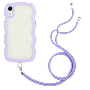 For iPhone XR Lanyard Candy Color Wave TPU Clear PC Phone Case(Purple)