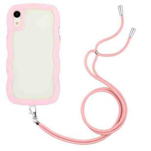 For iPhone XR Lanyard Candy Color Wave TPU Clear PC Phone Case(Pink)