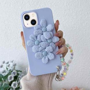 For iPhone 14 Four Flowers Hand Strap Phone Case (Light Purple)