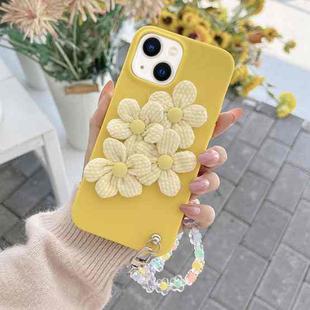 For iPhone 14 Four Flowers Hand Strap Phone Case (Yellow)