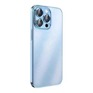 For iPhone 14 Plus Plating Frosted Hardware Shockproof Phone Case (Blue)