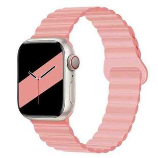 Reverse Buckle Magnetic Silicone Watch Band For Apple Watch Ultra 49mm / Series 8&7 45mm / SE 2&6&SE&5&4 44mm / 3&2&1 42mm(Pink)