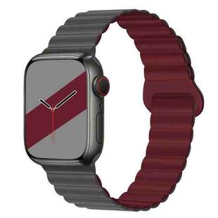 Reverse Buckle Magnetic Silicone Watch Band For Apple Watch Ultra 49mm / Series 8&7 45mm / SE 2&6&SE&5&4 44mm / 3&2&1 42mm(Grey Wine Red)