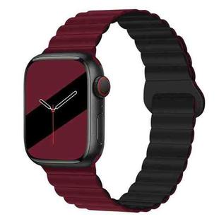 Reverse Buckle Magnetic Silicone Watch Band For Apple Watch Ultra 49mm / Series 8&7 45mm / SE 2&6&SE&5&4 44mm / 3&2&1 42mm(Wine Red Black)
