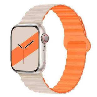 Reverse Buckle Magnetic Silicone Watch Band For Apple Watch Ultra 49mm / Series 8&7 45mm / SE 2&6&SE&5&4 44mm / 3&2&1 42mm(White Orange)