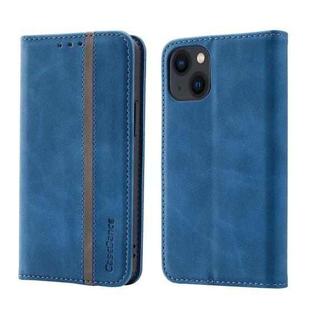 For iPhone 14 Plus Splicing Skin Feel Magnetic Leather Phone Case (Blue)
