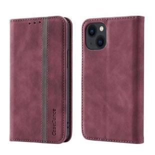 For iPhone 14 Plus Splicing Skin Feel Magnetic Leather Phone Case (Wine Red)