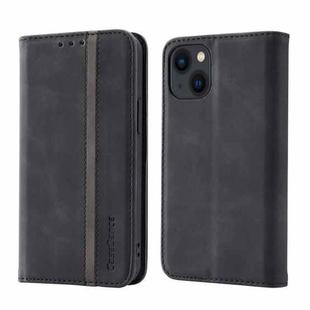 For iPhone 14 Plus Splicing Skin Feel Magnetic Leather Phone Case (Black)