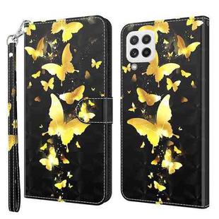 For Samsung Galaxy A22 4G / M32 4G India & Global 3D Painting Pattern Flip Leather Phone Case(Gold Butterfly)