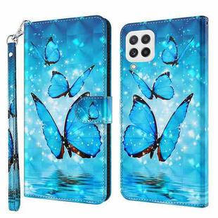 For Samsung Galaxy A22 4G / M32 4G India & Global 3D Painting Pattern Flip Leather Phone Case(Three Butterflies)