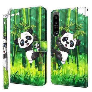 For Sony Xperia 1 IV 3D Painting Pattern Flip Leather Phone Case(Panda Climbing Bamboo)