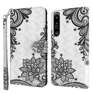 For Sony Xperia 1 IV 3D Painting Pattern Flip Leather Phone Case(Black Flower)