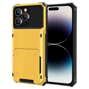 For iPhone 14 Pro Max Scratch-Resistant Shockproof Heavy Duty Rugged Armor Protective Case with Card Slot (Yellow)