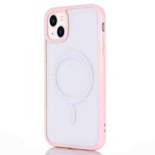 For iPhone 14 2 in 1 Colorful Frame Transparent Magnetic Phone Case (Pink)