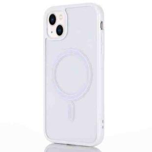 For iPhone 14 Plus 2 in 1 Colorful Frame Transparent Magnetic Phone Case (White)