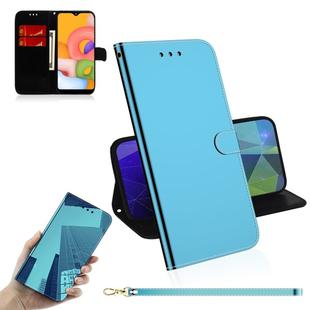 For Galaxy A01 Lmitated Mirror Surface Horizontal Flip Leather Case with Holder & Card Slots & Wallet & Lanyard(Blue)