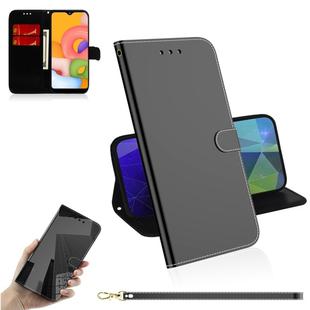 For Galaxy A01 Lmitated Mirror Surface Horizontal Flip Leather Case with Holder & Card Slots & Wallet & Lanyard(Black)