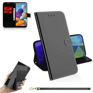 For Galaxy A21 Lmitated Mirror Surface Horizontal Flip Leather Case with Holder & Card Slots & Wallet & Lanyard(Black)
