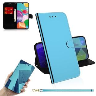 For Galaxy A41 Lmitated Mirror Surface Horizontal Flip Leather Case with Holder & Card Slots & Wallet & Lanyard(Blue)