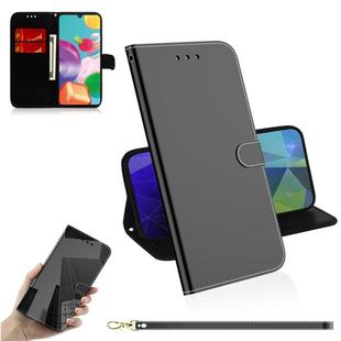 For Galaxy A41 Lmitated Mirror Surface Horizontal Flip Leather Case with Holder & Card Slots & Wallet & Lanyard(Black)