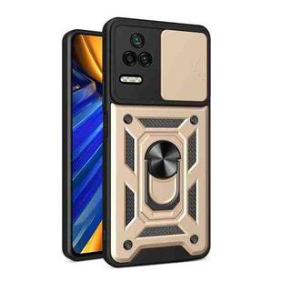 For Xiaomi Poco F4/Redmi K40S Sliding Camera Design TPU + PC Phone Case(Gold)