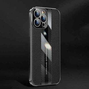 Racing Car Design Leather Electroplating Process Anti-fingerprint Protective Phone Case For iPhone 14 Pro(Black)