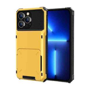 For iPhone 14 Scratch-Resistant Shockproof Heavy Duty Rugged Armor Protective Case with Card Slot (Yellow)