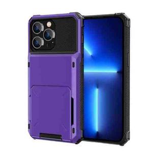 For iPhone 14 Scratch-Resistant Shockproof Heavy Duty Rugged Armor Protective Case with Card Slot (Purple)