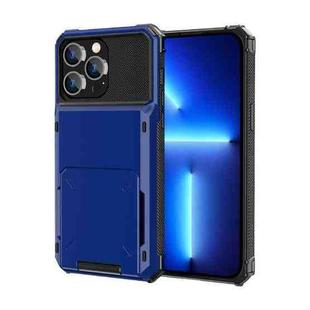 For iPhone 14 Scratch-Resistant Shockproof Heavy Duty Rugged Armor Protective Case with Card Slot (Blue)