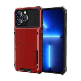 For iPhone 14 Plus Scratch-Resistant Shockproof Heavy Duty Rugged Armor Protective Case with Card Slot (Red)