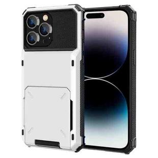 For iPhone 14 Pro Scratch-Resistant Shockproof Heavy Duty Rugged Armor Protective Case with Card Slot(White)